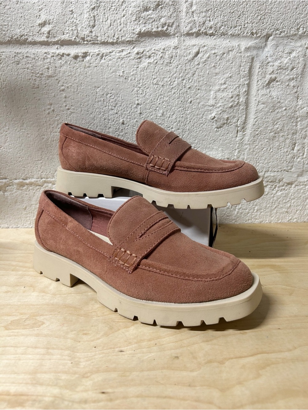 Dolce Vita Elias Suede Penny Loafers in Mauve with Lug Soles, New Without Box
